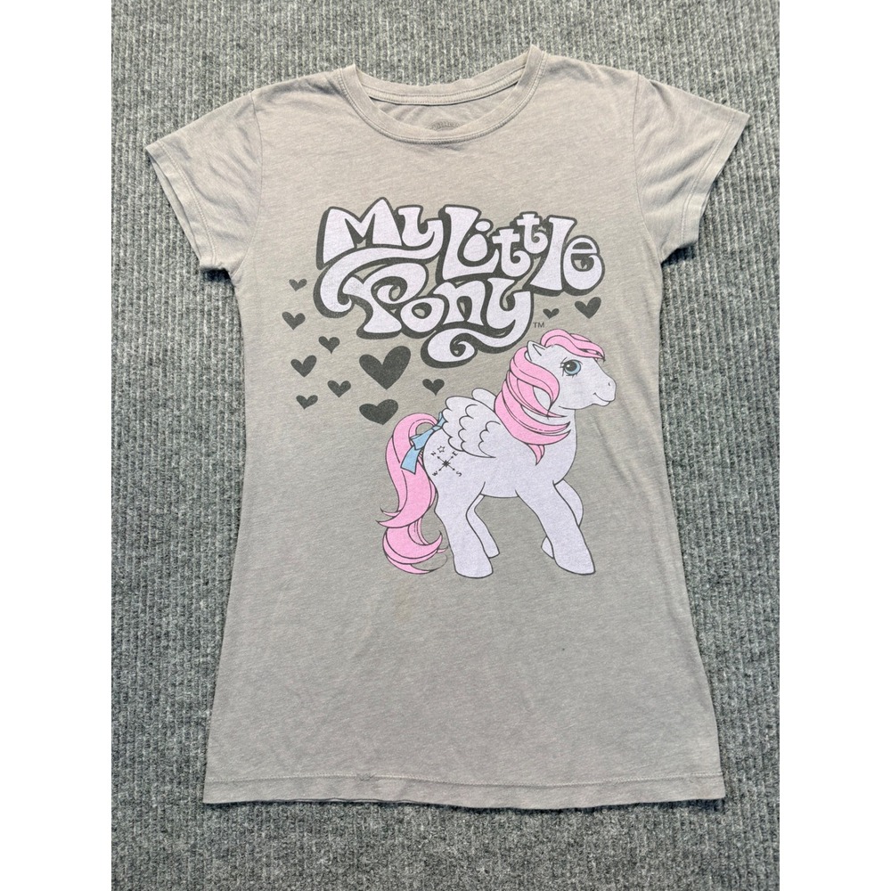 My Little Pony Hasbro Graphic T-Shirt Gray Hearts Y2K Retro Slim Fit Large 11/13